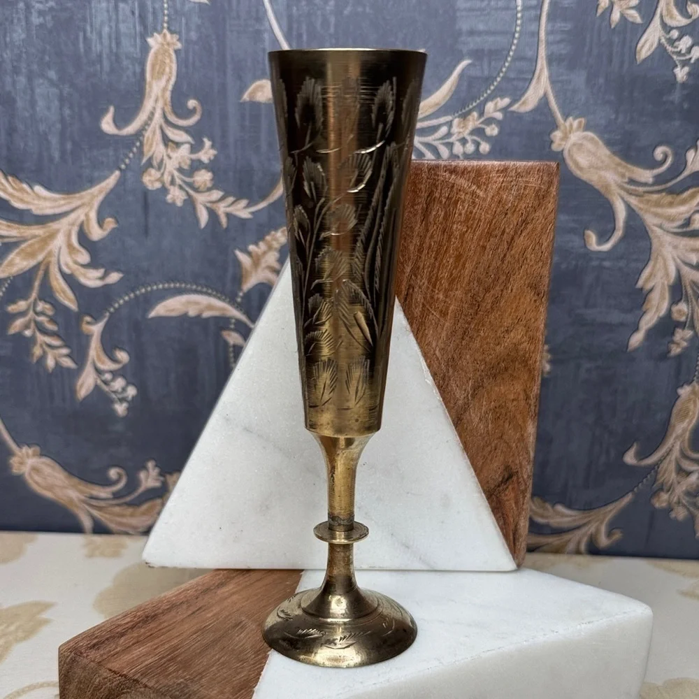 Vintage Solid Brass Hand Etched 5.5